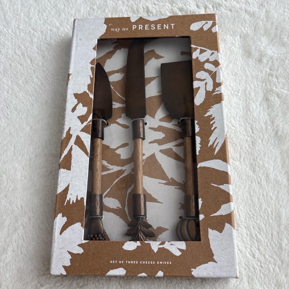 Anthropologie “May We Present” Cheese Knife Set (Bronze, Set of 3) NWT